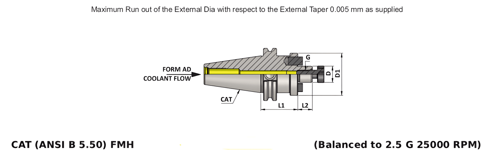 CAT40 FMH DIA 1 1/2'' - 2.0'' Face Mill Holder (Balanced to G 2.5 25000 RPM)